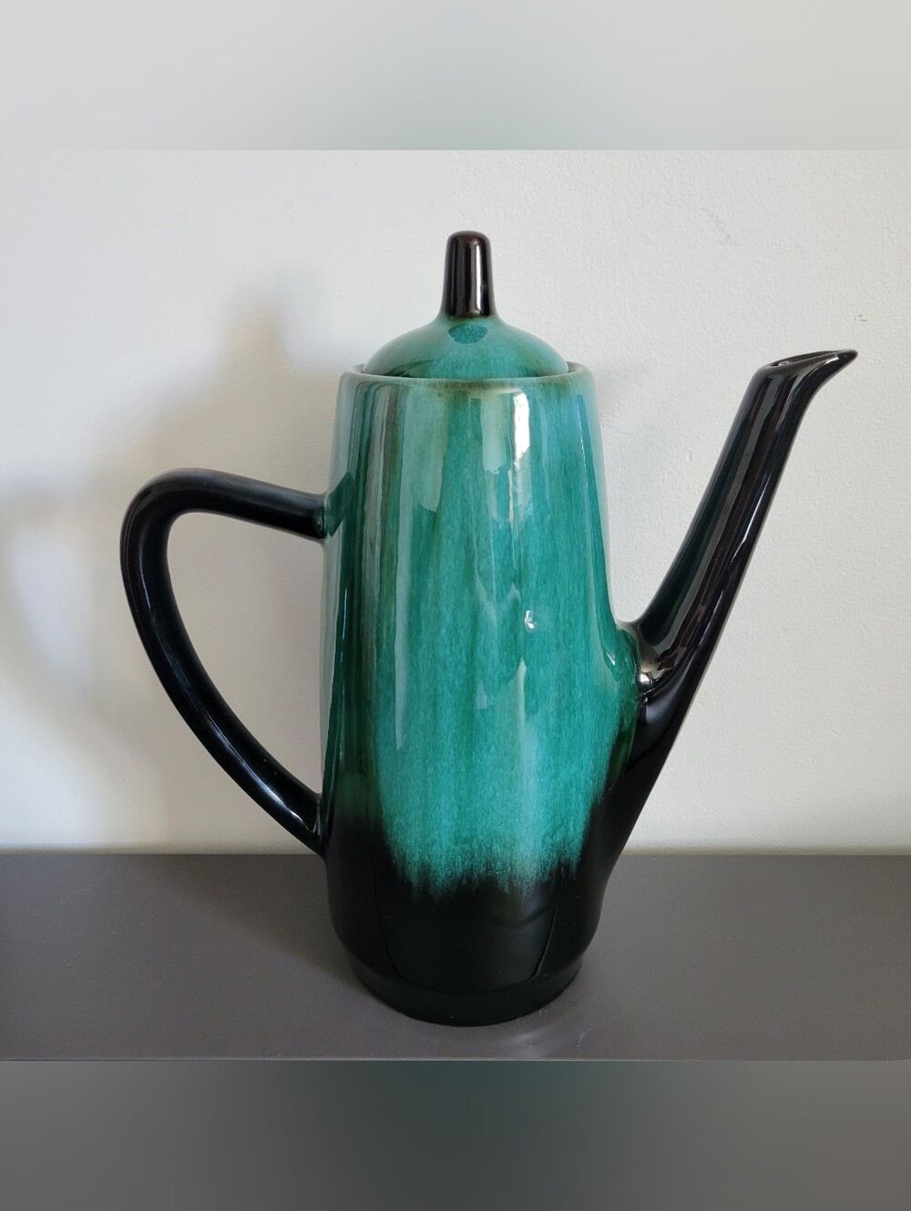 Vintage Blue Mountain Pottery Coffee Pot Drip Glaze Blue Black 1970s Ceramic BMP